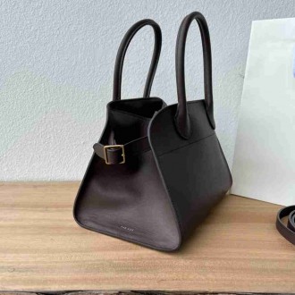 The Row Margaux 12 Top Handle Bag in Chocolate Leather