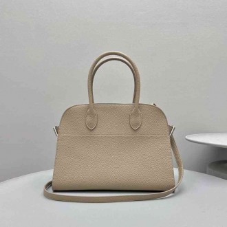 The Row Margaux 12 Top Handle Bag in Sand Grained Leather