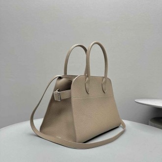 The Row Margaux 12 Top Handle Bag in Sand Grained Leather