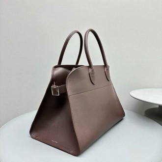 The Row Margaux 15 Top Handle Bag in Chocolate Leather