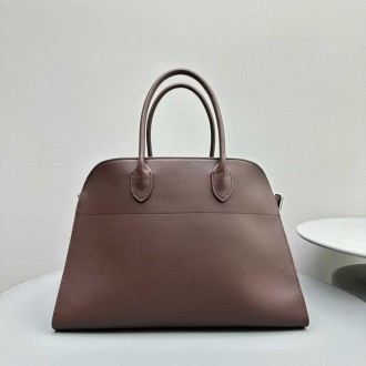 The Row Margaux 15 Top Handle Bag in Chocolate Leather