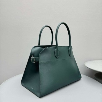 The Row Margaux 15 Top Handle Bag in Green Leather
