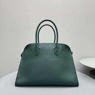 The Row Margaux 15 Top Handle Bag in Green Leather
