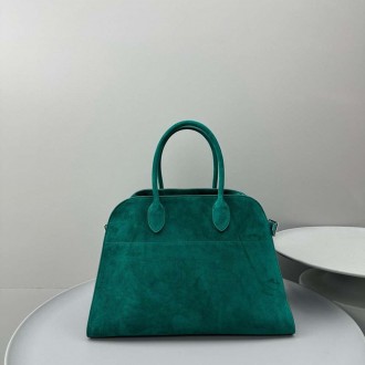 The Row Margaux 15 Top Handle Bag in Green Suede Leather