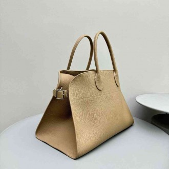 The Row Margaux 15 Top Handle Bag in Sand Grained Leather