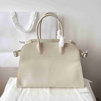 The Row Margaux 15 Top Handle Bag in White Grained Leather
