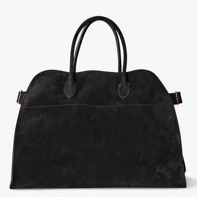 The Row Margaux 17 Top Handle Bag in Black Suede Leather