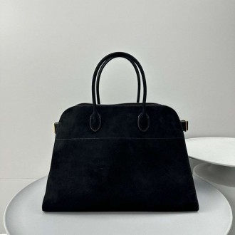 The Row Margaux 17 Top Handle Bag in Black Suede Leather