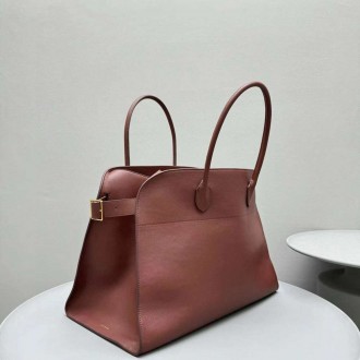 The Row Margaux 17 Top Handle Bag in Brick Leather