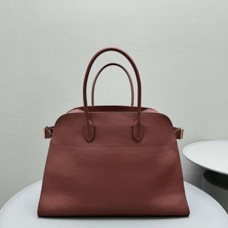 The Row Margaux 17 Top Handle Bag in Brick Leather