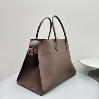 The Row Margaux 17 Top Handle Bag in Chocolate Leather