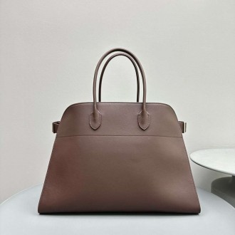 The Row Margaux 17 Top Handle Bag in Chocolate Leather