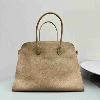 The Row Margaux 17 Top Handle Bag in Sand Grained Leather