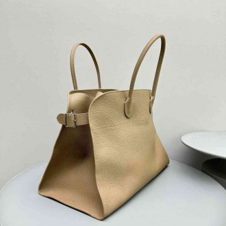 The Row Margaux 17 Top Handle Bag in Sand Grained Leather