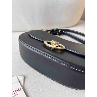 Valentino Garavani Ohval Small Shoulder Bag in Black Calfskin