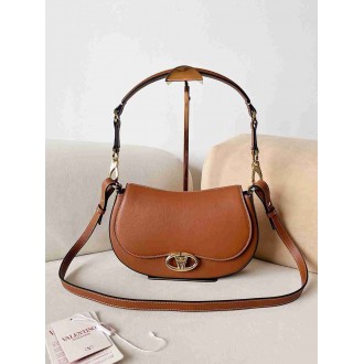 Valentino Garavani Ohval Small Shoulder Bag in Brown Calfskin