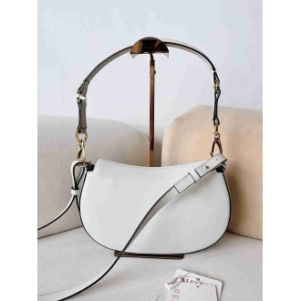 Valentino Garavani Ohval Small Shoulder Bag in White Calfskin