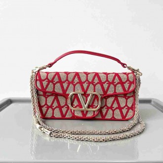 Valentino Large Loco Shoulder Bag in Red Toile Iconographe