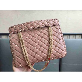 Valentino Large Rockstud Spike Bag In Poudre Nappa Leather