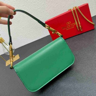 Valentino Loco Small Shoulder Bag In Green Calfskin