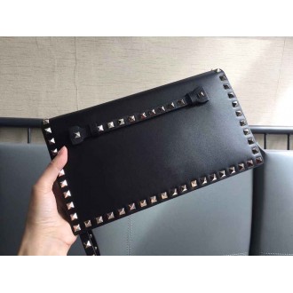 Valentino Medium Rockstud Clutch In Black Calfskin