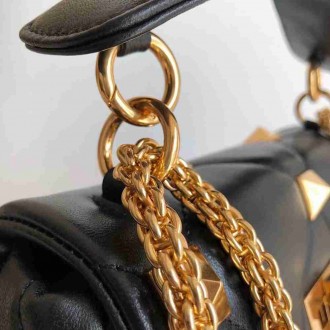 Valentino Medium Roman Stud Chain Bag In Black Nappa