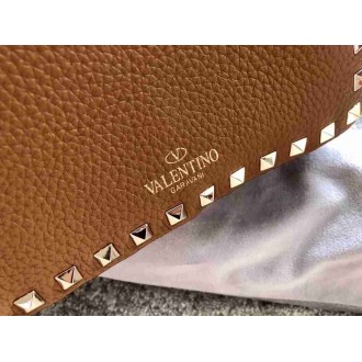 Valentino Mini Rockstud Hobo Bag In Brown Grained Leather
