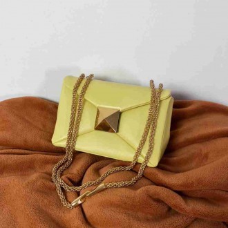 Valentino One Stud Chain Bag In Yellow Nappa Leather