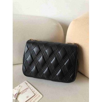 Valentino Quiltie 67 Meidum Shoulder Bag in Black Leather