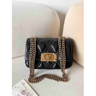 Valentino Quiltie 67 Small Shoulder Bag in Black Leather