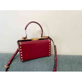 Valentino Rockstud Alcove Box Bag In Red Calfskin