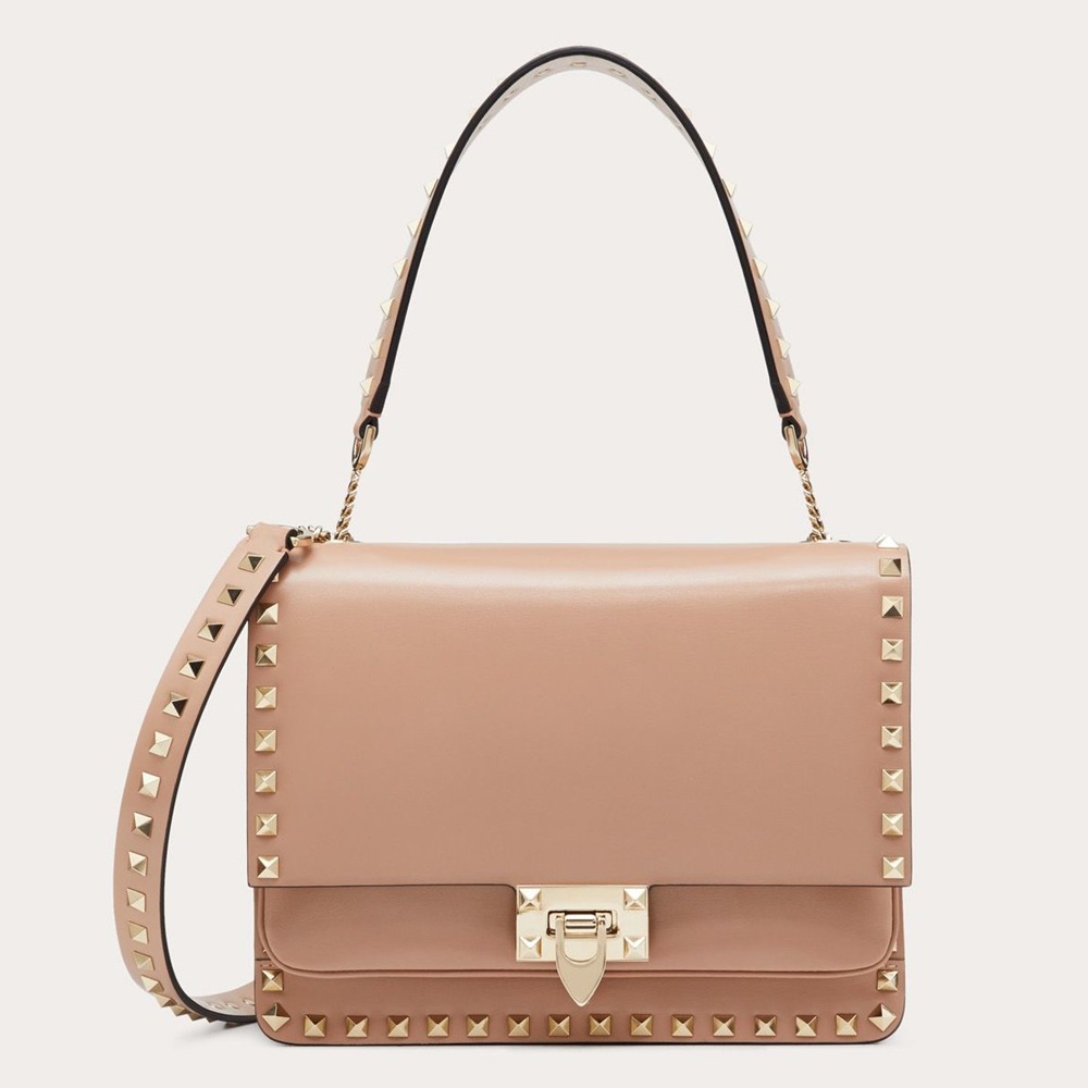 Valentino Rockstud Crossbody Bag In Nude Calfskin