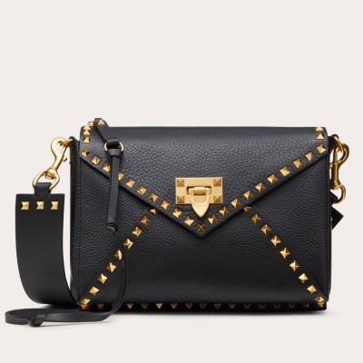 Valentino Rockstud Hype Bag In Black Grained Calfskin