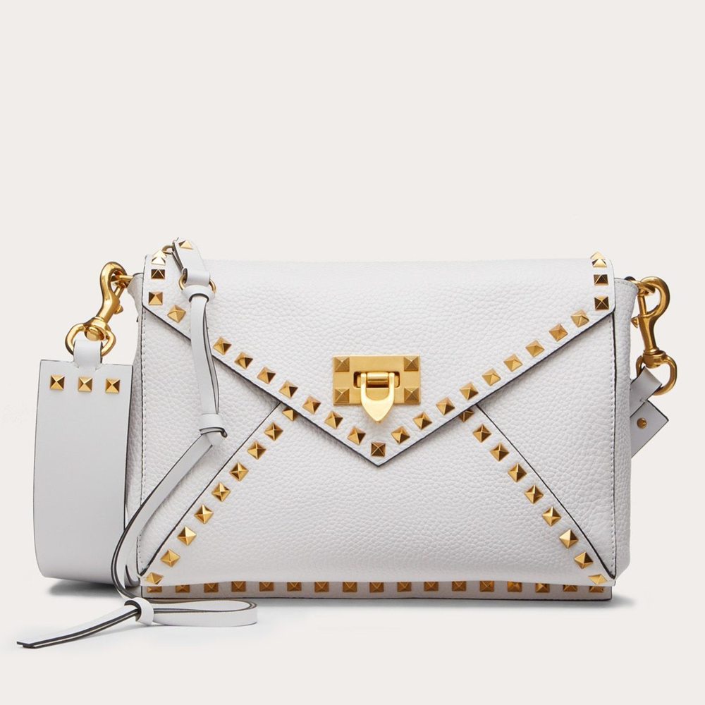Valentino Rockstud Hype Bag In White Grained Calfskin