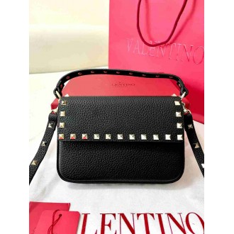 Valentino Rockstud Pouch Bag in Black Grained Leather