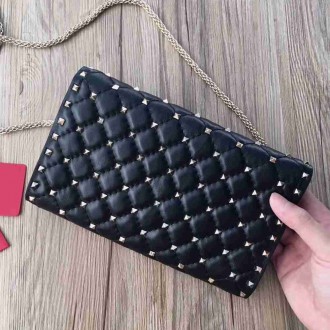 Valentino Rockstud Spike Crossbody Clutch In Black Lambskin