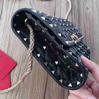 Valentino Rockstud Spike Crossbody Clutch In Black Lambskin
