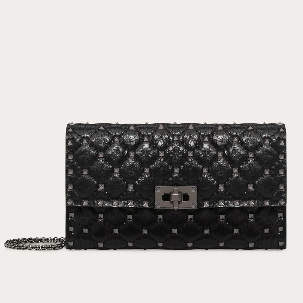 Valentino Rockstud Spike Crossbody Clutch In Crinkled Lambskin