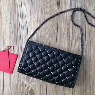 Valentino Rockstud Spike Crossbody Clutch In Crinkled Lambskin