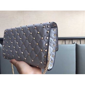 Valentino Rockstud Spike Crossbody Clutch In Pastel Grey Lambskin