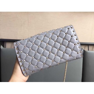 Valentino Rockstud Spike Crossbody Clutch In Pastel Grey Lambskin