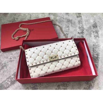 Valentino Rockstud Spike Crossbody Clutch In White Lambskin