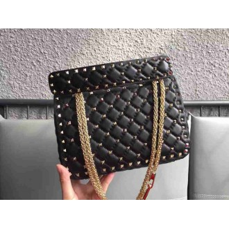 Valentino Rockstud Spike Medium Bag In Black Nappa Leather