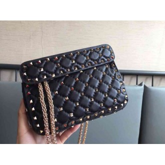 Valentino Rockstud Spike Small Bag In Black Lambskin