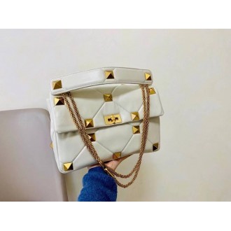 Valentino Roman Stud Chain Bag In Ivory Lambskin