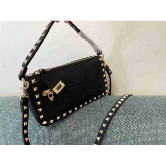 Valentino Small Rockstud Crossbody Bag In Black Grainy Calfskin
