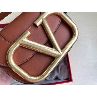 Valentino Small Supervee Crossbody Bag In Brown Leather