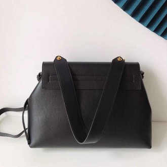 Valentino Small Vring Handbag In Black Buffalo Leather