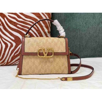 Valentino Small Vsling Handbag In Chevron Raffia