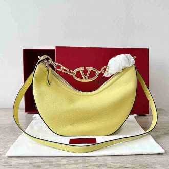 Valentino VLogo Moon Small Hobo Bag with Chain in Yellow Leather